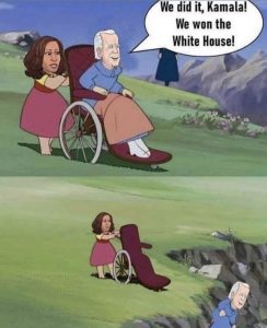 kamala pushing biden out of wheelchair comic meme